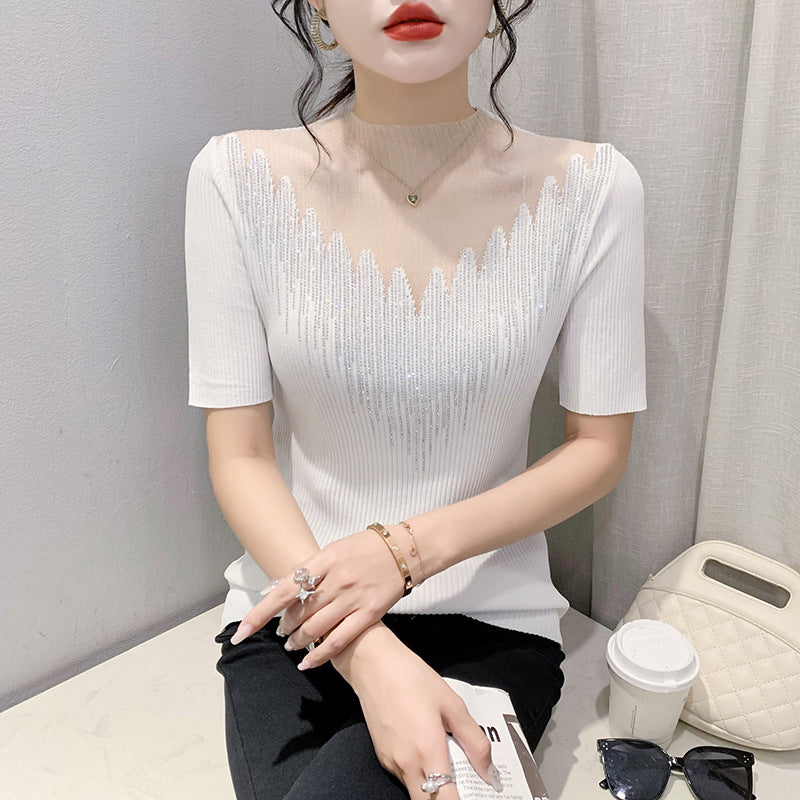 Hollow Stitching Solid Color Shirt