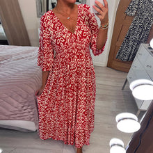 Load image into Gallery viewer, Casual Print V-Neck Waist Wrap Long Dress