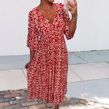 Load image into Gallery viewer, Casual Print V-Neck Waist Wrap Long Dress