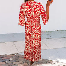 Load image into Gallery viewer, Casual Print V-Neck Waist Wrap Long Dress