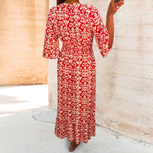 Load image into Gallery viewer, Casual Print V-Neck Waist Wrap Long Dress