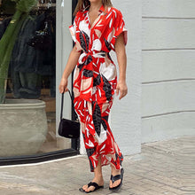 Load image into Gallery viewer, Lapel Tie Leaf Print Dress