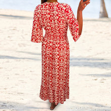 Load image into Gallery viewer, Casual Print V-Neck Waist Wrap Long Dress
