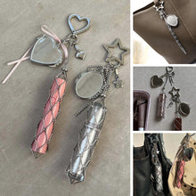 Load image into Gallery viewer, Silver Mesh Lipstick Pouch Bag Chain Charm with Star/Heart Accent