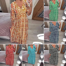 Load image into Gallery viewer, Casual Print V-Neck Waist Wrap Long Dress