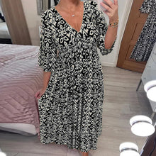 Load image into Gallery viewer, Casual Print V-Neck Waist Wrap Long Dress