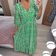 Load image into Gallery viewer, Casual Print V-Neck Waist Wrap Long Dress