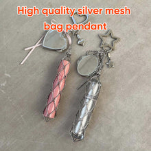 Load image into Gallery viewer, Silver Mesh Lipstick Pouch Bag Chain Charm with Star/Heart Accent