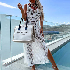 Crochet Knit Cross Back Cover Up Maxi Dress
