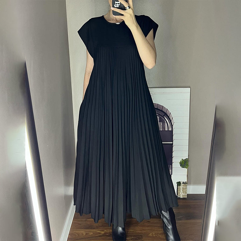 Women Pleated Simple Solid Color Dress