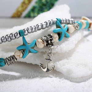 Sea turtle Anklet Starfish Turquoise