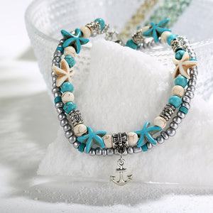 Sea turtle Anklet Starfish Turquoise
