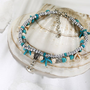 Sea turtle Anklet Starfish Turquoise