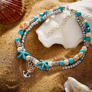 Sea turtle Anklet Starfish Turquoise