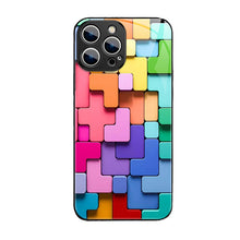 Load image into Gallery viewer, Flat 3D Square Pattern Glass Case Cover Compatible with iPhone