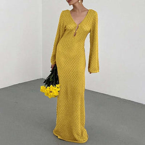 Crochet Fishtail Flare Sleeve Maxi Dress
