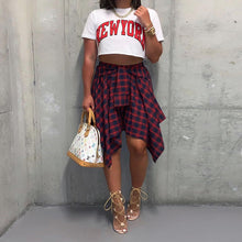 Load image into Gallery viewer, Women's Plaid Print Asymmetrical Hem Skirt
