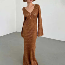 Load image into Gallery viewer, Crochet Fishtail Flare Sleeve Maxi Dress