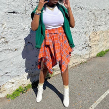 Load image into Gallery viewer, Women's Plaid Print Asymmetrical Hem Skirt
