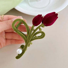 Load image into Gallery viewer, Elegant Velvet Tulip Hair Claw Clip