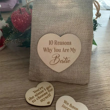 Load image into Gallery viewer, 10 Reasons Why You Are My Bestie Jute Bag With Hearts