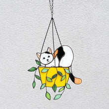 Load image into Gallery viewer, Cat in a flowerpot Suncatcher Stained Glass Window Hangins