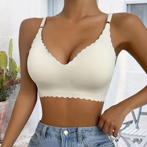 Women's Solid Scallop Trim Wireless Push Up Bra