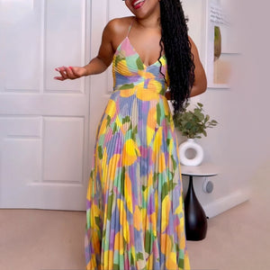 Club Chic Casual Pleated Print Dress