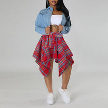 Load image into Gallery viewer, Women's Plaid Print Asymmetrical Hem Skirt