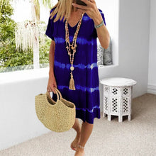 Load image into Gallery viewer, Tie-Dye Striped Short-sleeved Loose T-shirt Dress