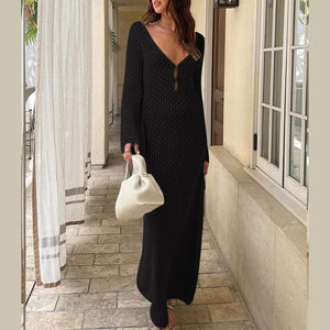 Crochet Fishtail Flare Sleeve Maxi Dress