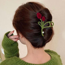 Load image into Gallery viewer, Elegant Velvet Tulip Hair Claw Clip