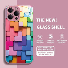 Load image into Gallery viewer, Flat 3D Square Pattern Glass Case Cover Compatible with iPhone
