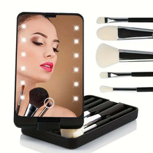 Load image into Gallery viewer, Travel Makeup Brush Set With LED Light Mirror