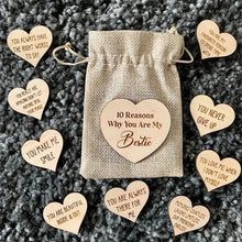 Load image into Gallery viewer, 10 Reasons Why You Are My Bestie Jute Bag With Hearts