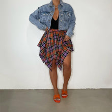 Load image into Gallery viewer, Women's Plaid Print Asymmetrical Hem Skirt