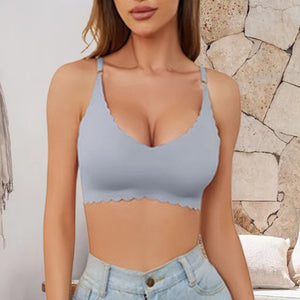 Women's Solid Scallop Trim Wireless Push Up Bra