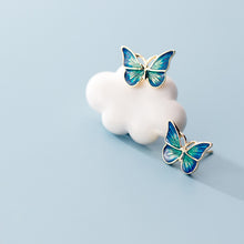 Load image into Gallery viewer, Blue and Gold Butterfly Stud Earrings
