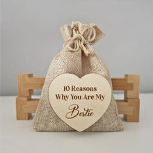 Load image into Gallery viewer, 10 Reasons Why You Are My Bestie Jute Bag With Hearts