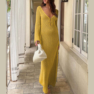 Crochet Fishtail Flare Sleeve Maxi Dress