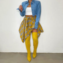 Load image into Gallery viewer, Women's Plaid Print Asymmetrical Hem Skirt