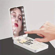 Load image into Gallery viewer, Travel Makeup Brush Set With LED Light Mirror