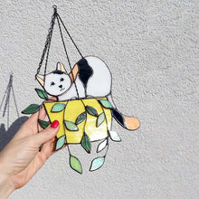 Load image into Gallery viewer, Cat in a flowerpot Suncatcher Stained Glass Window Hangins
