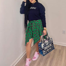 Load image into Gallery viewer, Women's Plaid Print Asymmetrical Hem Skirt