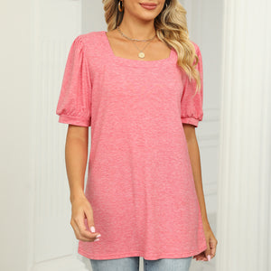Square Neck T-shirt with Puff Sleeves