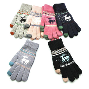 Snowflake Printed Knitted Touchscreen Gloves