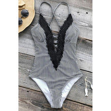 Load image into Gallery viewer, Lace Stripe One-Piece Swimsuit