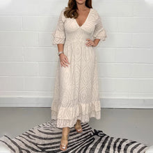 Load image into Gallery viewer, Embroidery Anglaise Frill Sleeve Midi Dress