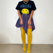 Load image into Gallery viewer, Women's Plaid Print Asymmetrical Hem Skirt