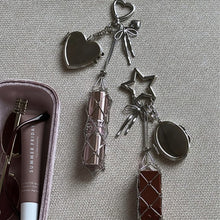 Load image into Gallery viewer, Silver Mesh Lipstick Pouch Bag Chain Charm with Star/Heart Accent